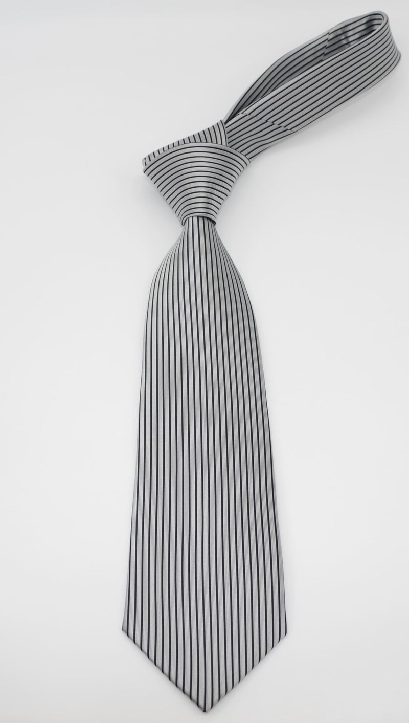 Geotae Zerun New Classic Men's Striped Silk Tie Necktie (Silver Grey/Black) - Image 3